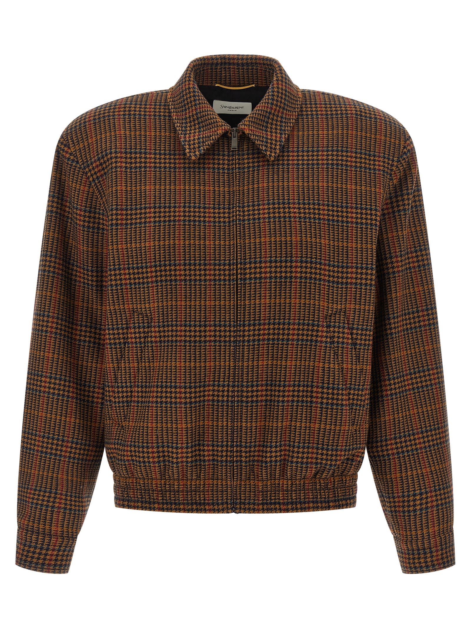 Saint Laurent Check-pattern Bomber Jacket In Brown