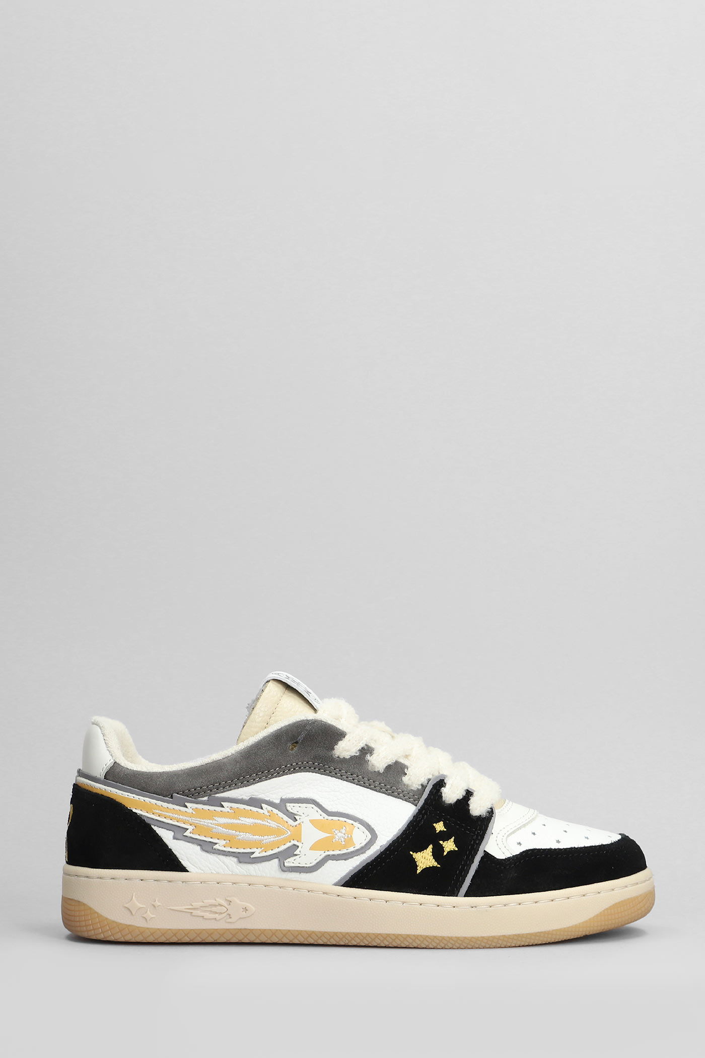 Shop Enterprise Japan Egg Rocket Sneakers In Black Suede And Leather