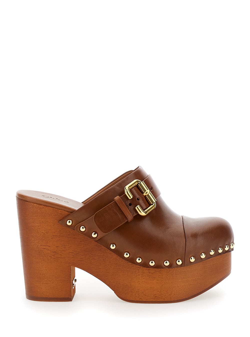 Shop Chloé Jeanette Brown Wedge Clog In Leather And Wool Woman In Gingerbrown