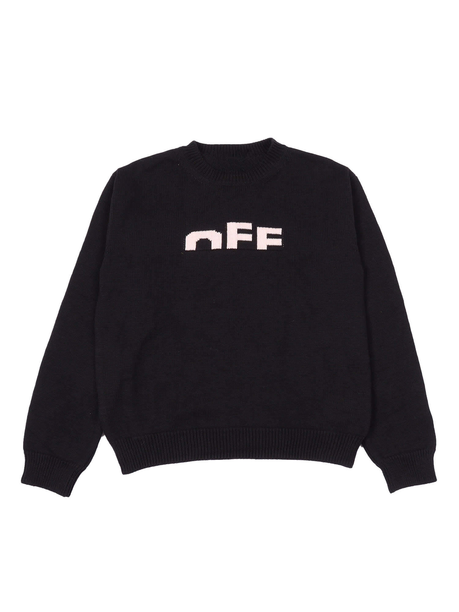 Off-white Type Logo Knit Crew Black - Soft Pink In Black
