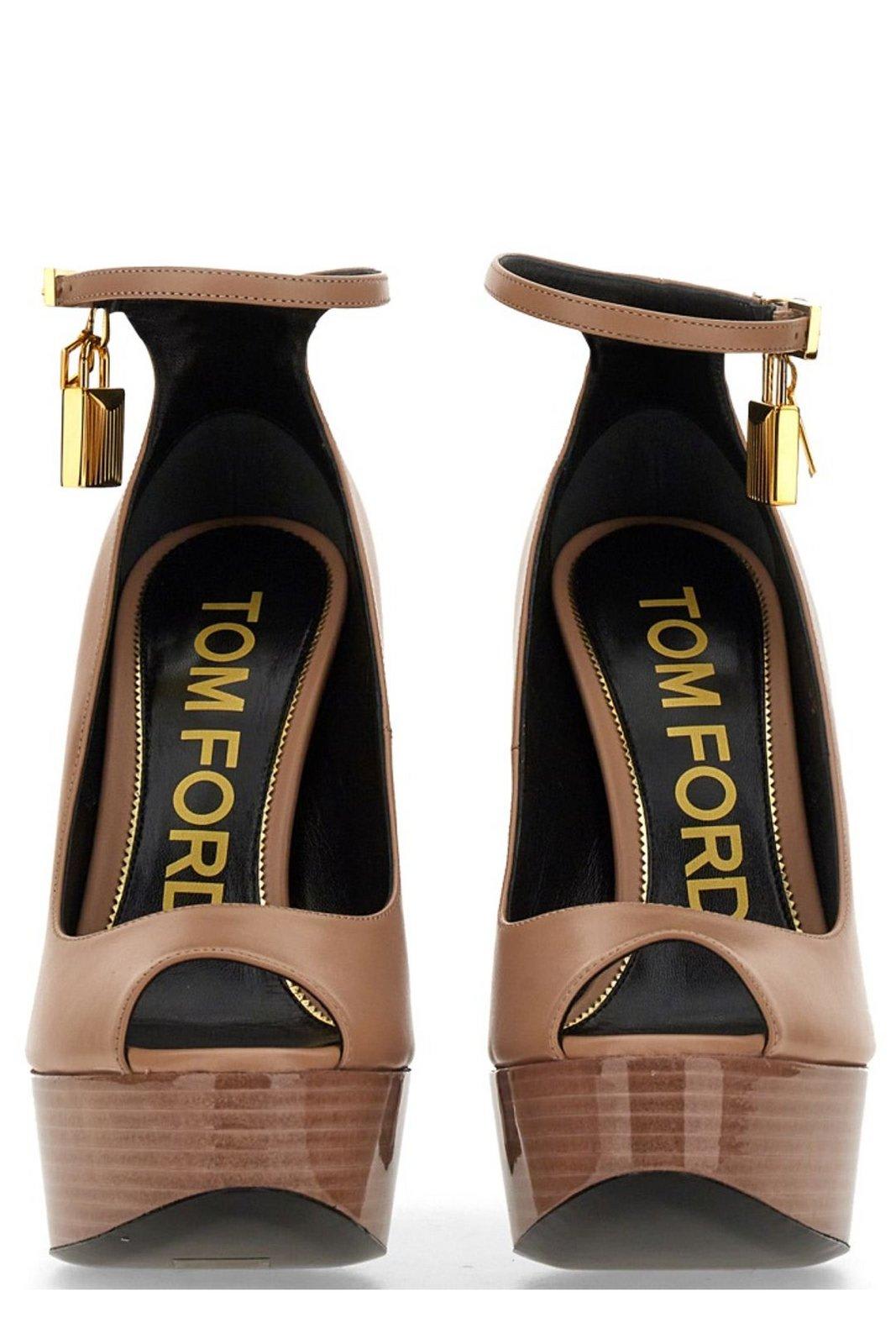 Shop Tom Ford Padlock Platform Sandals In Powder