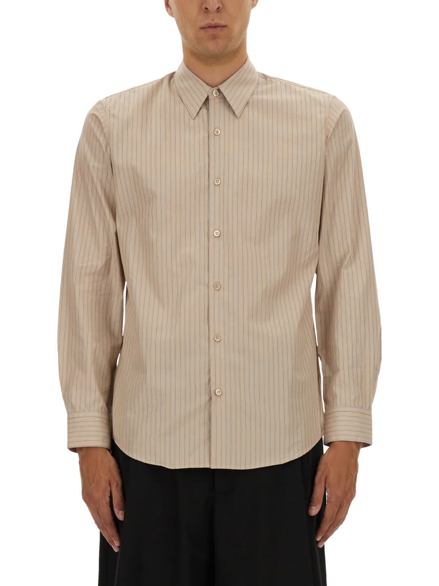 Dries Van Noten Striped Long Sleeve Shirt With Button-down Collar In Nude