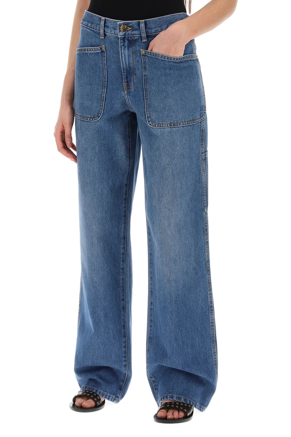 Shop Tory Burch High-waisted Cargo Style Jeans In In Dark Vintage Wash (blue)