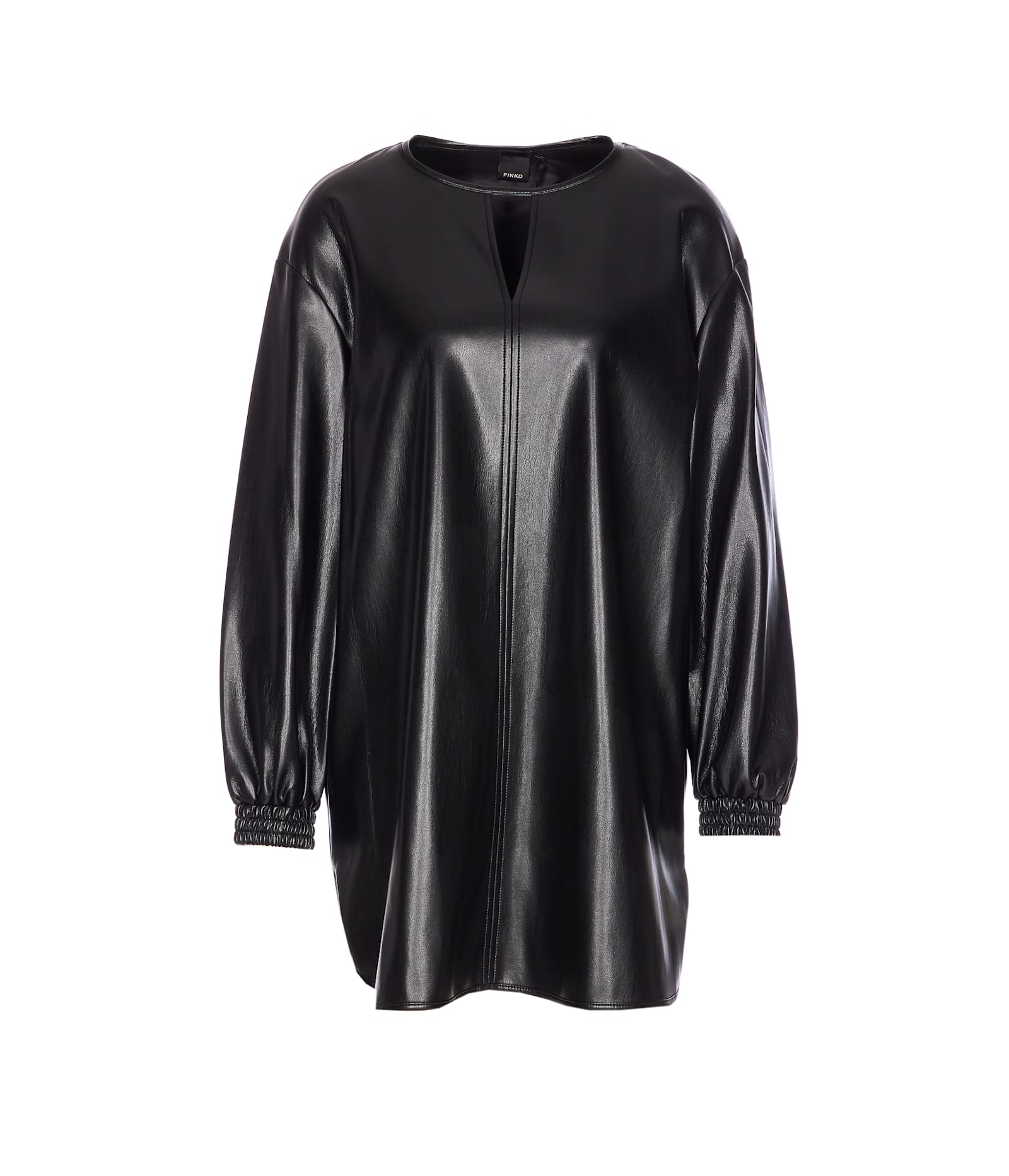 Pinko Short Black Leather-effect Dress In Black