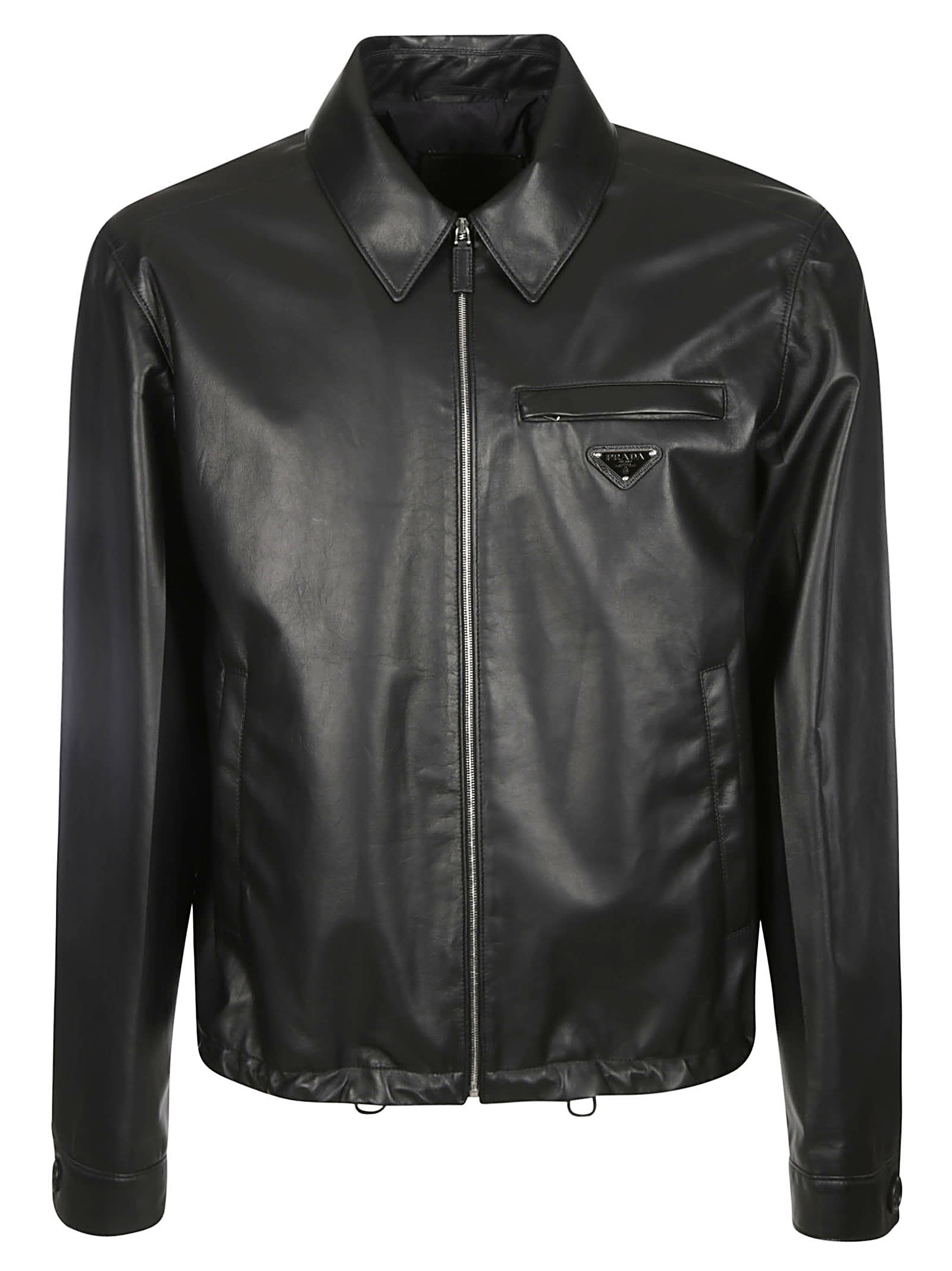 Logo Plaque Zipped Leather Jacket In Black