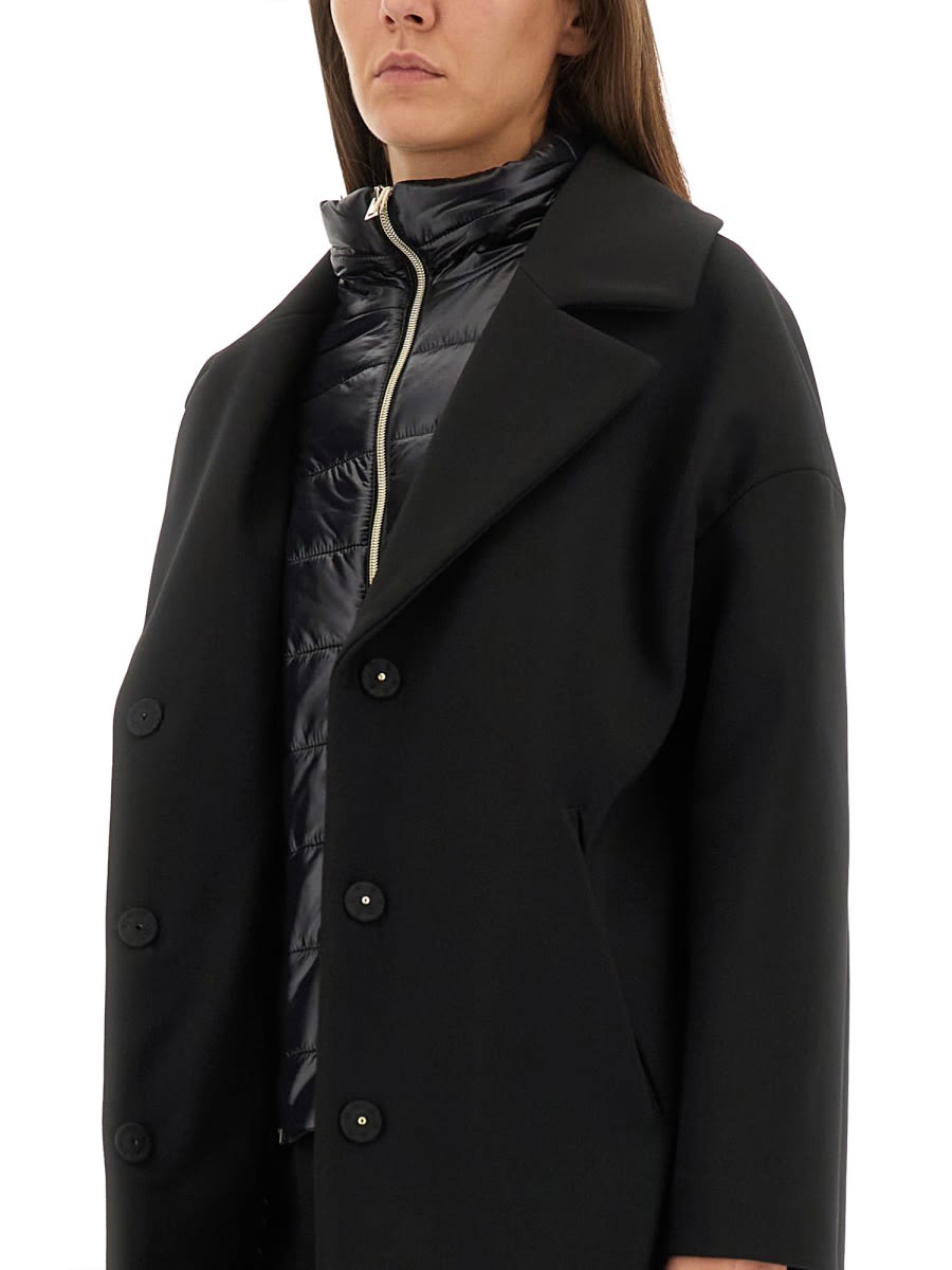 Herno Double-breasted Wool Coat Technical Bib In Black