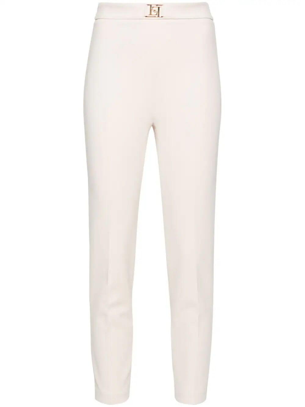 Shop Elisabetta Franchi Straight Leg Pants With Logo In Butter