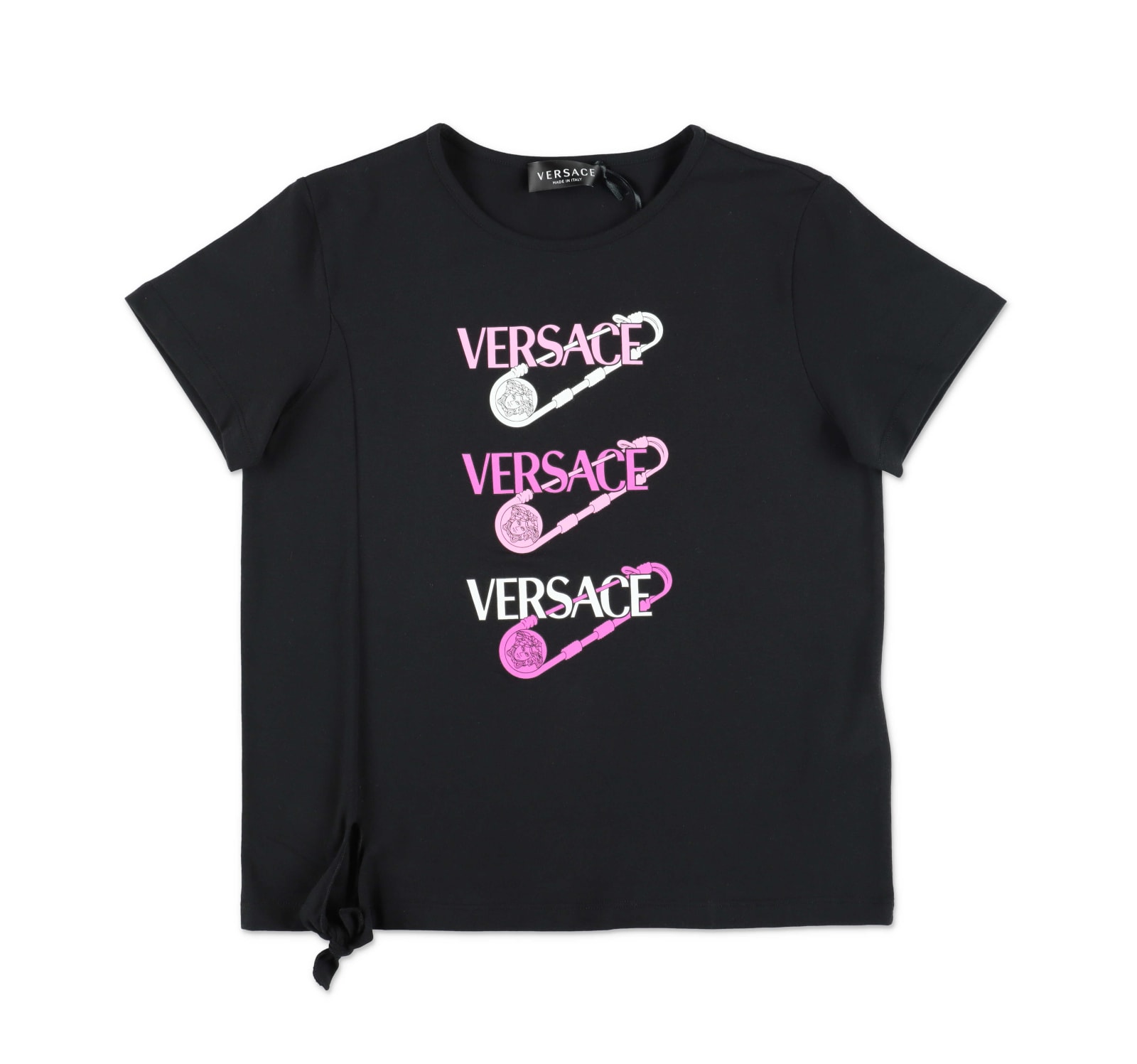 Versace T-shirt Nera In Jersey Di Cotone Bambina