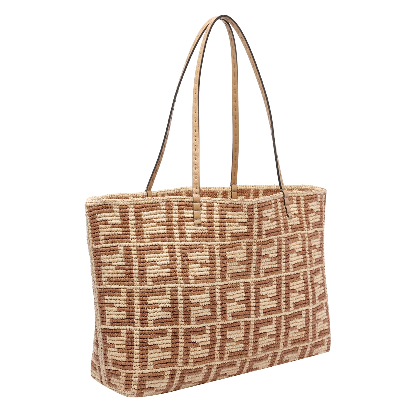 Fendi Large Roll Rafia Shopping Bag In Sand