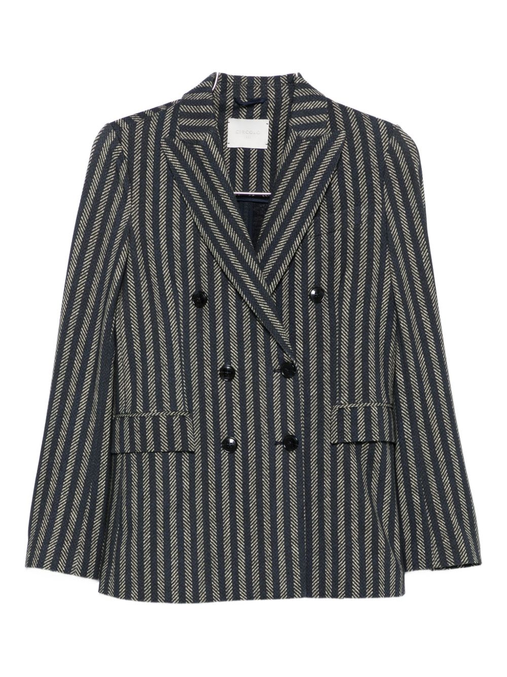 Circolo 1901 Striped Double-breasted Cotton Jacket In Blue
