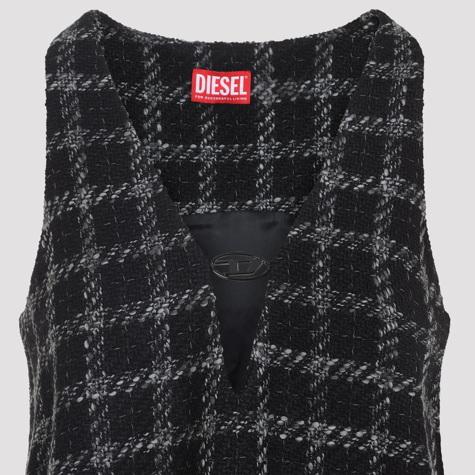 Diesel Mini Dress Checked Pattern Sleeveless V-neckline In Blue