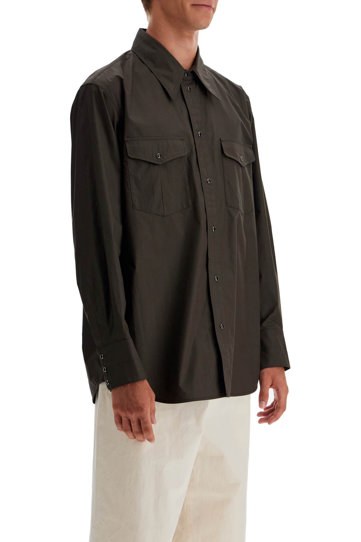 Shop Lemaire Western Shirt With Snap Buttons In Espresso (brown)