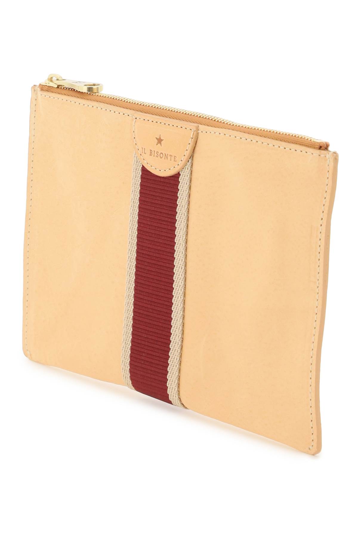 Shop Il Bisonte Leather Pouch With Ribbon In Naturale (beige)