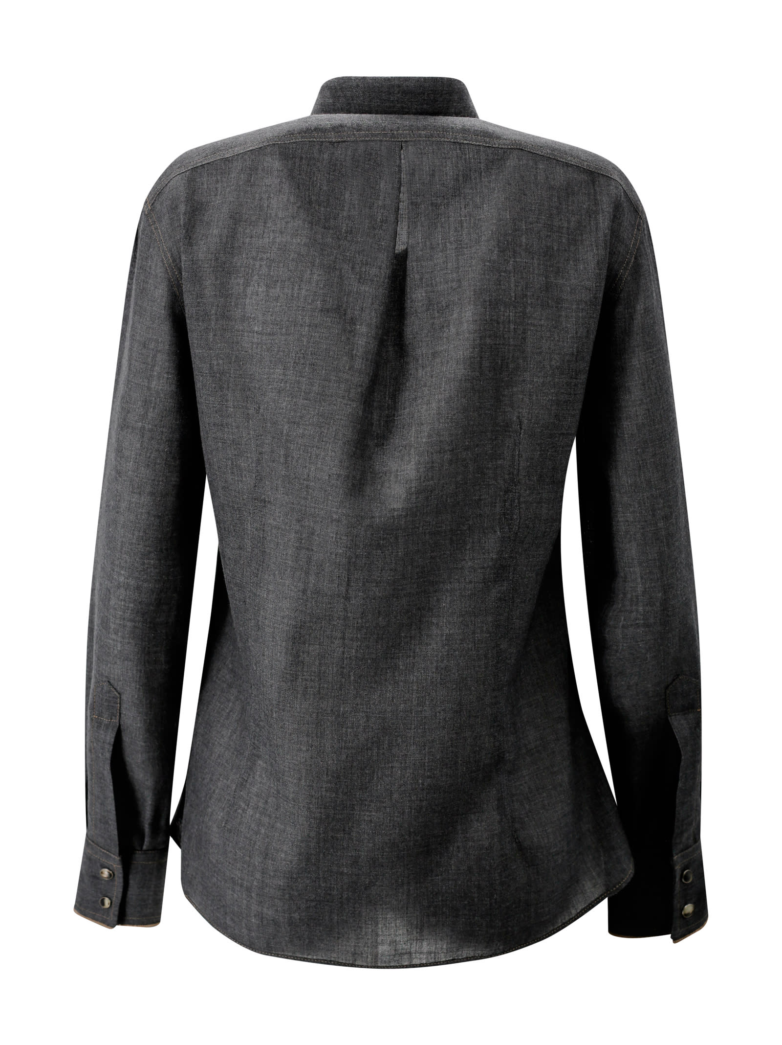 Shop Brunello Cucinelli Monili-trim Virgin Wool Shirt In Grey