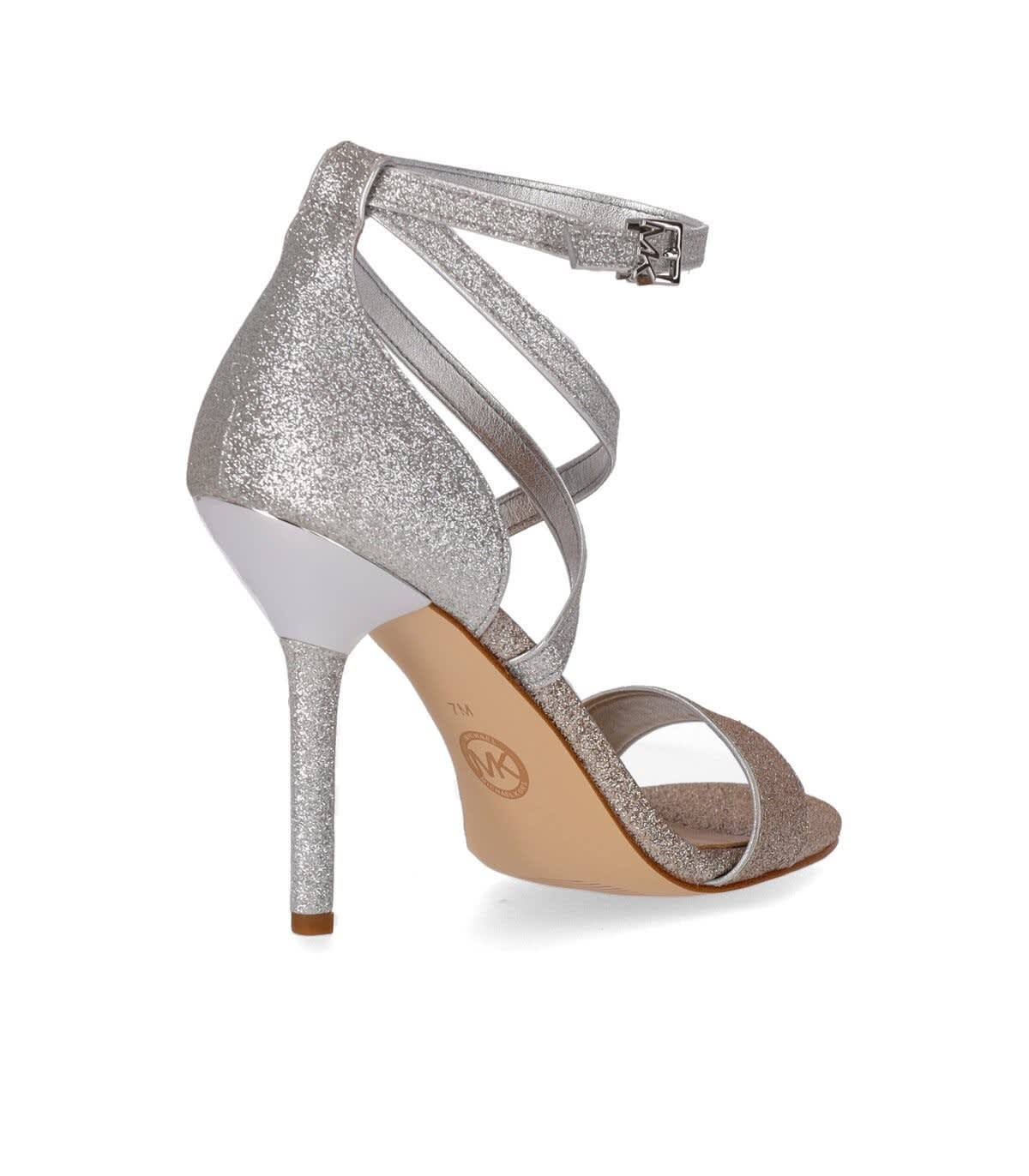 Shop Michael Kors Astrid Crossover Strap Glitter Sandals In Oro/argento