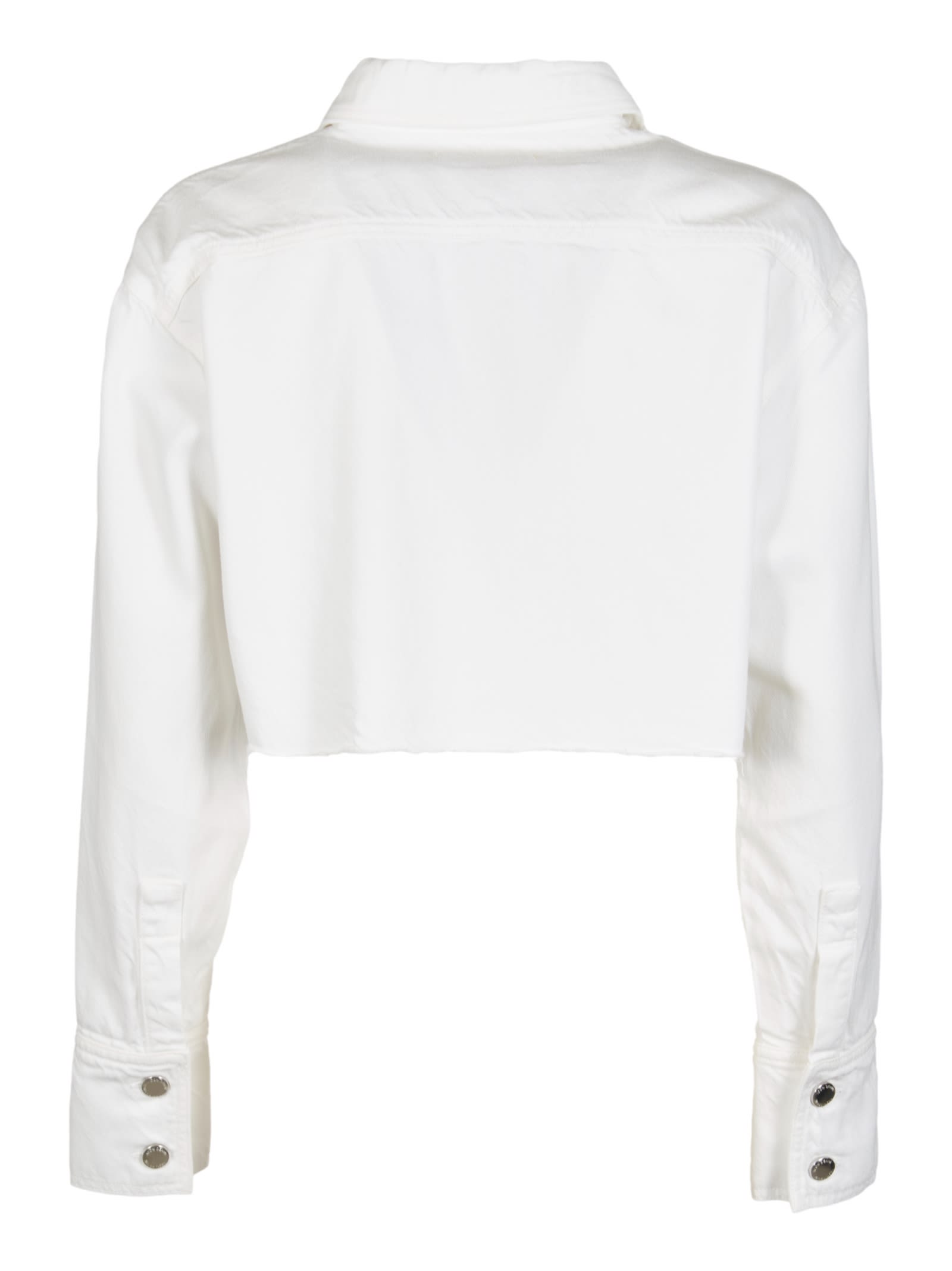 Icon Denim Amber Crop Shirt With Front Lettering In White