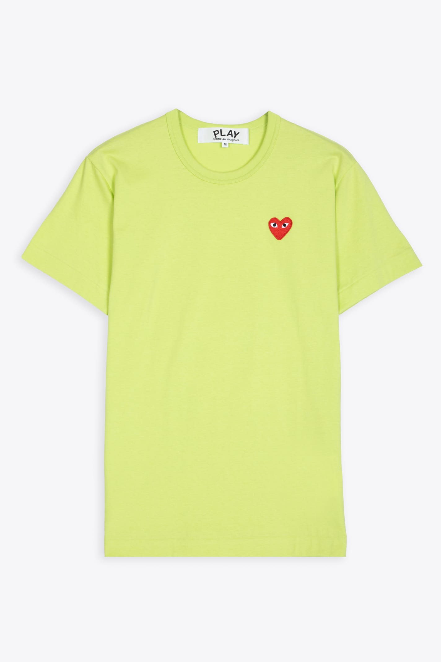 Comme Des Garçons Play Mens T-shirt Short Sleeve Lime Green T-shirt With Big Heart Patch In Verde