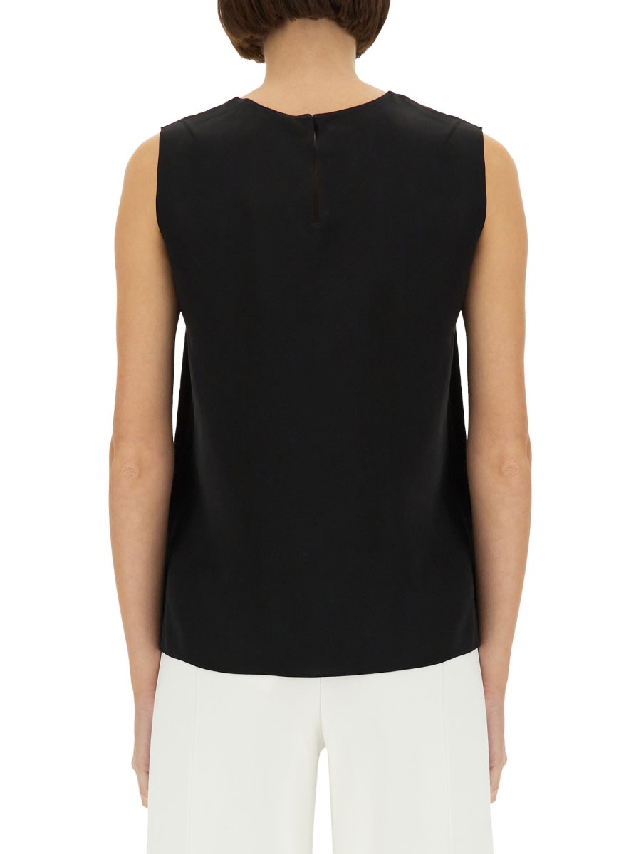 Theory Black Crewneck Top With Ruched Details On The Front In Black