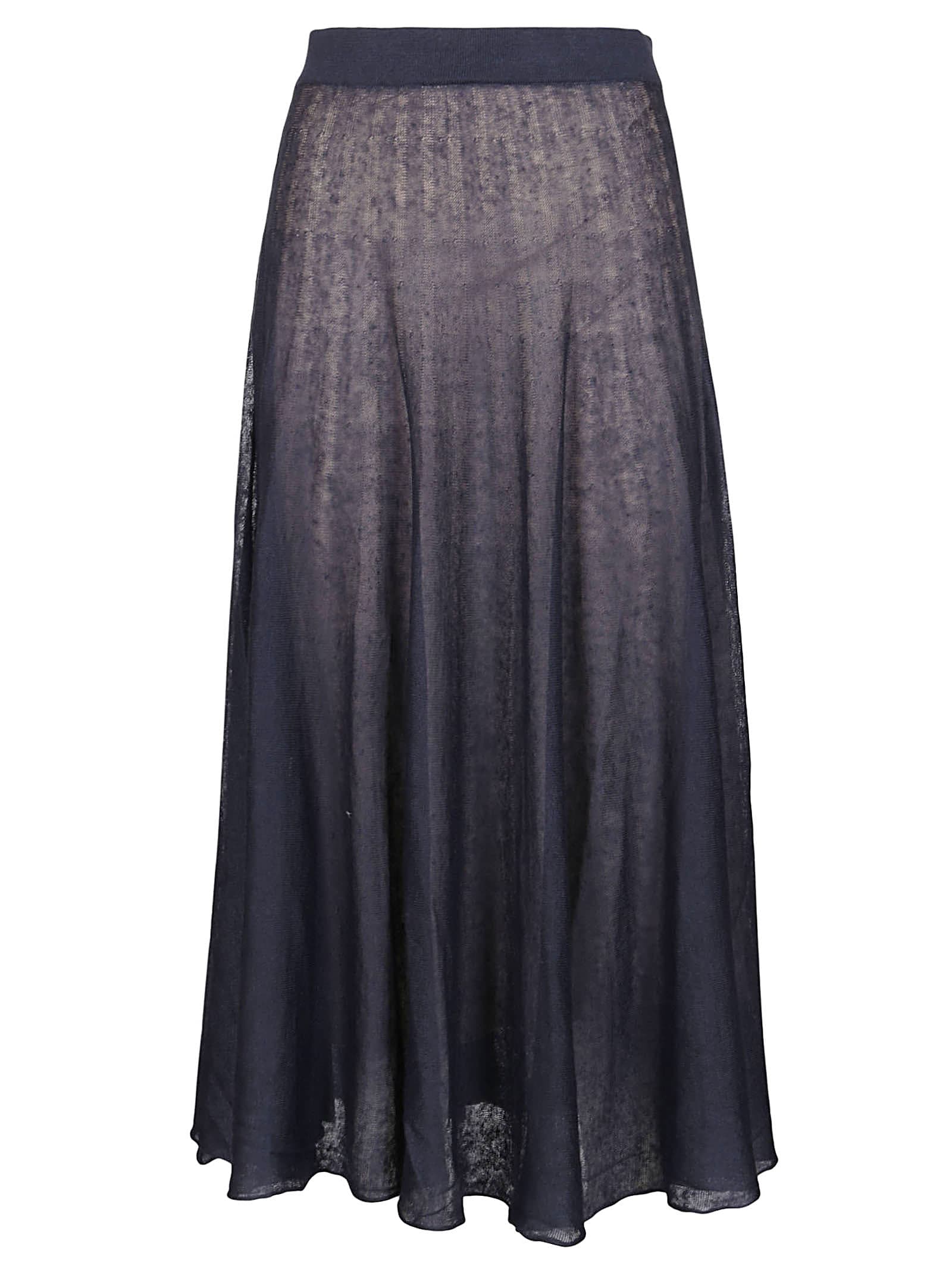Agnona Dark Indigo Linen-silk Blend Skirt