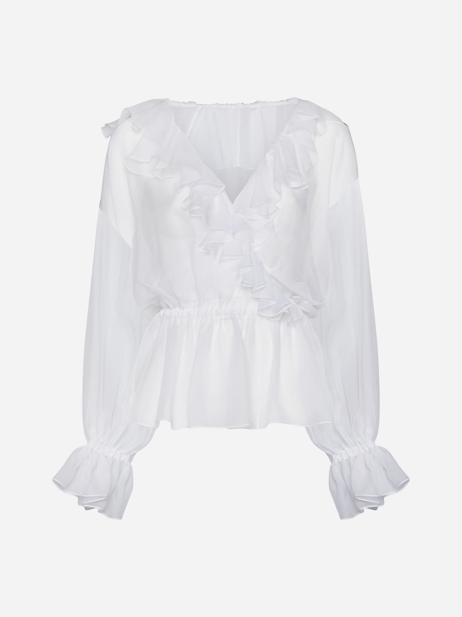 Shop Dolce & Gabbana Ruffled Silk Blouse In White