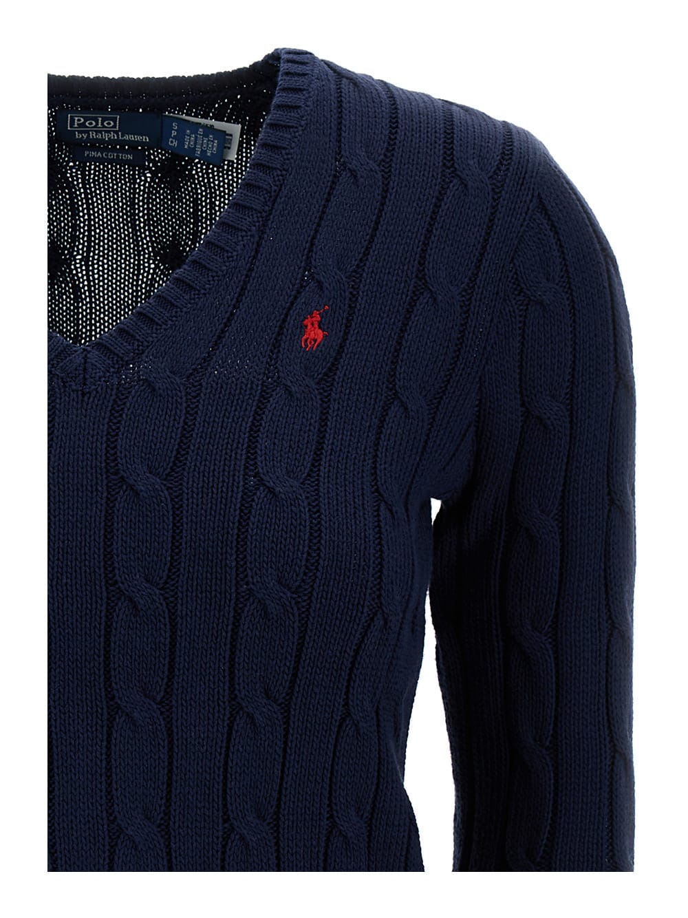 Shop Polo Ralph Lauren Kimberly Blue Cable-knit Pullover With Pony Embroidery In Cotton Woman