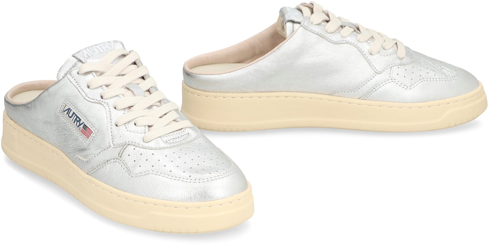 Autry Medalist Slip-on Leather Sneakers In Silver