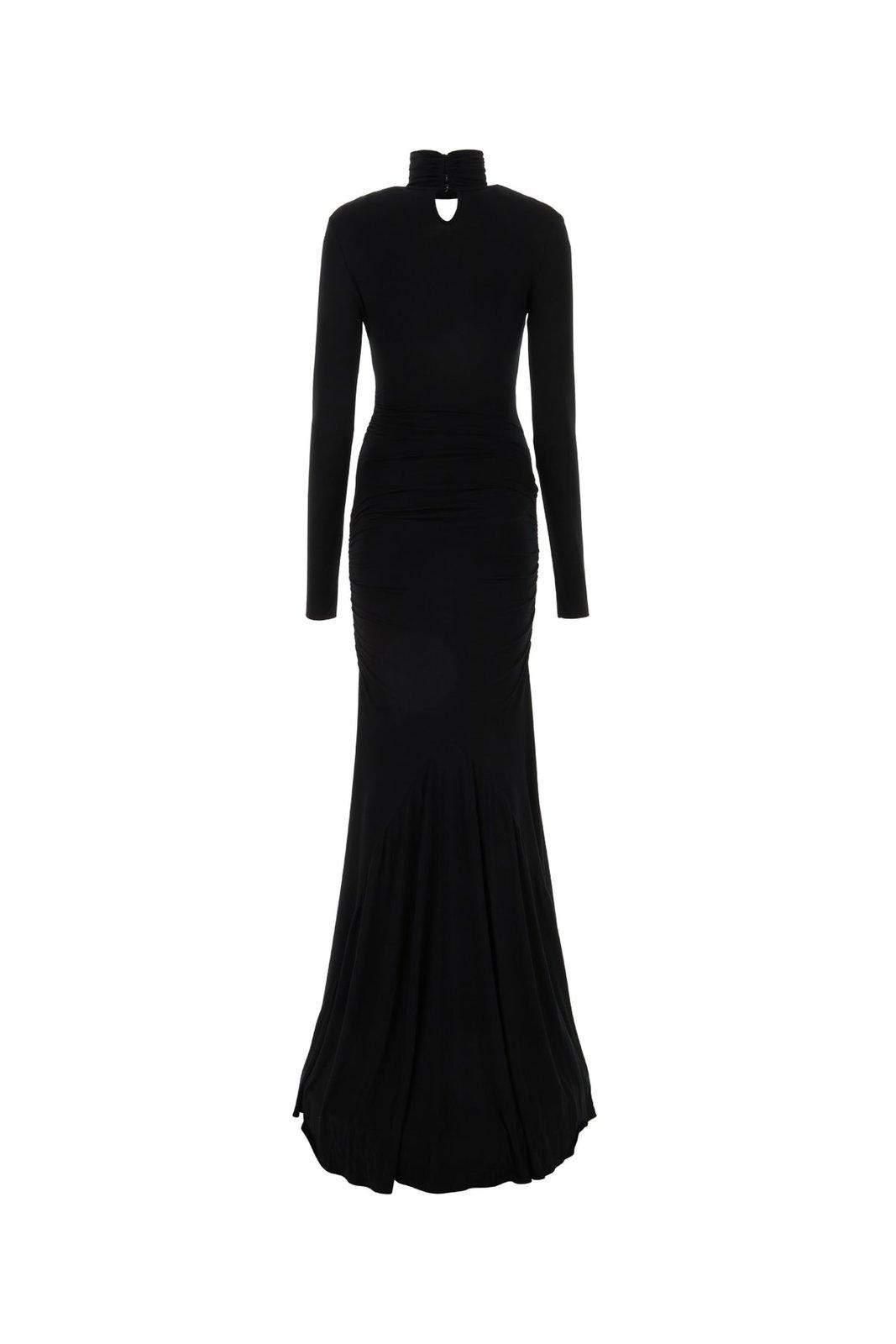 Shop Blumarine Drapped Long-sleeve Dress  In Black