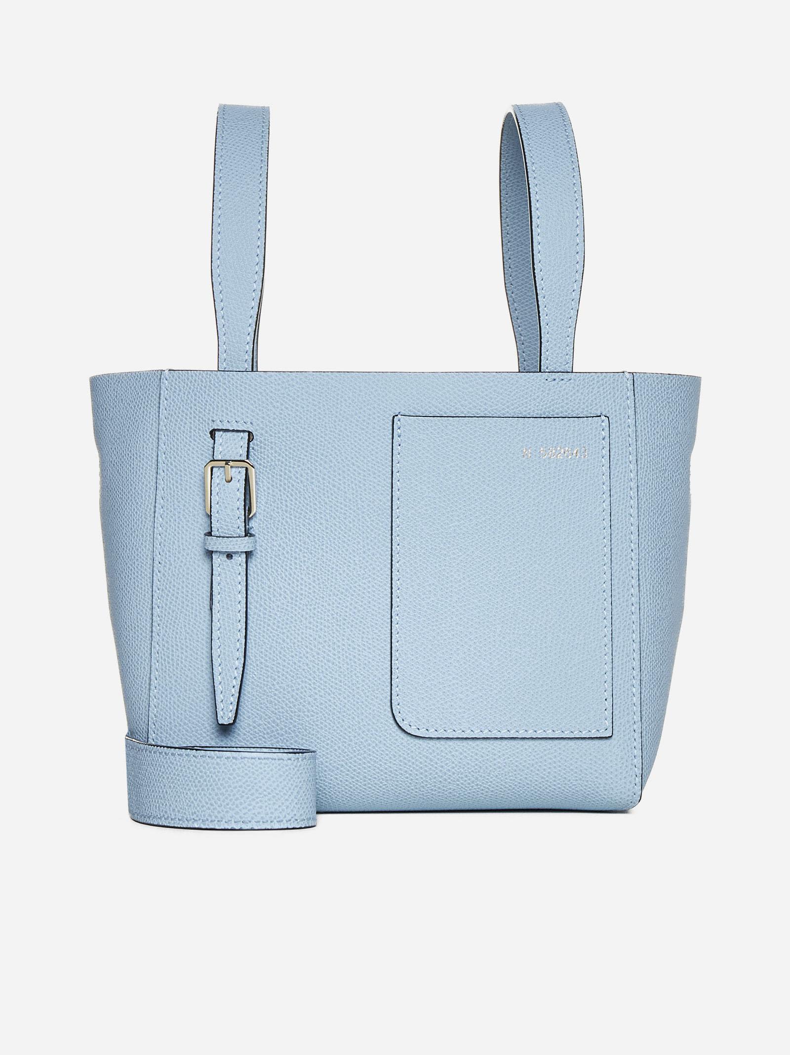 Shop Valextra Leather Mini Bucket Bag In Clear Blue