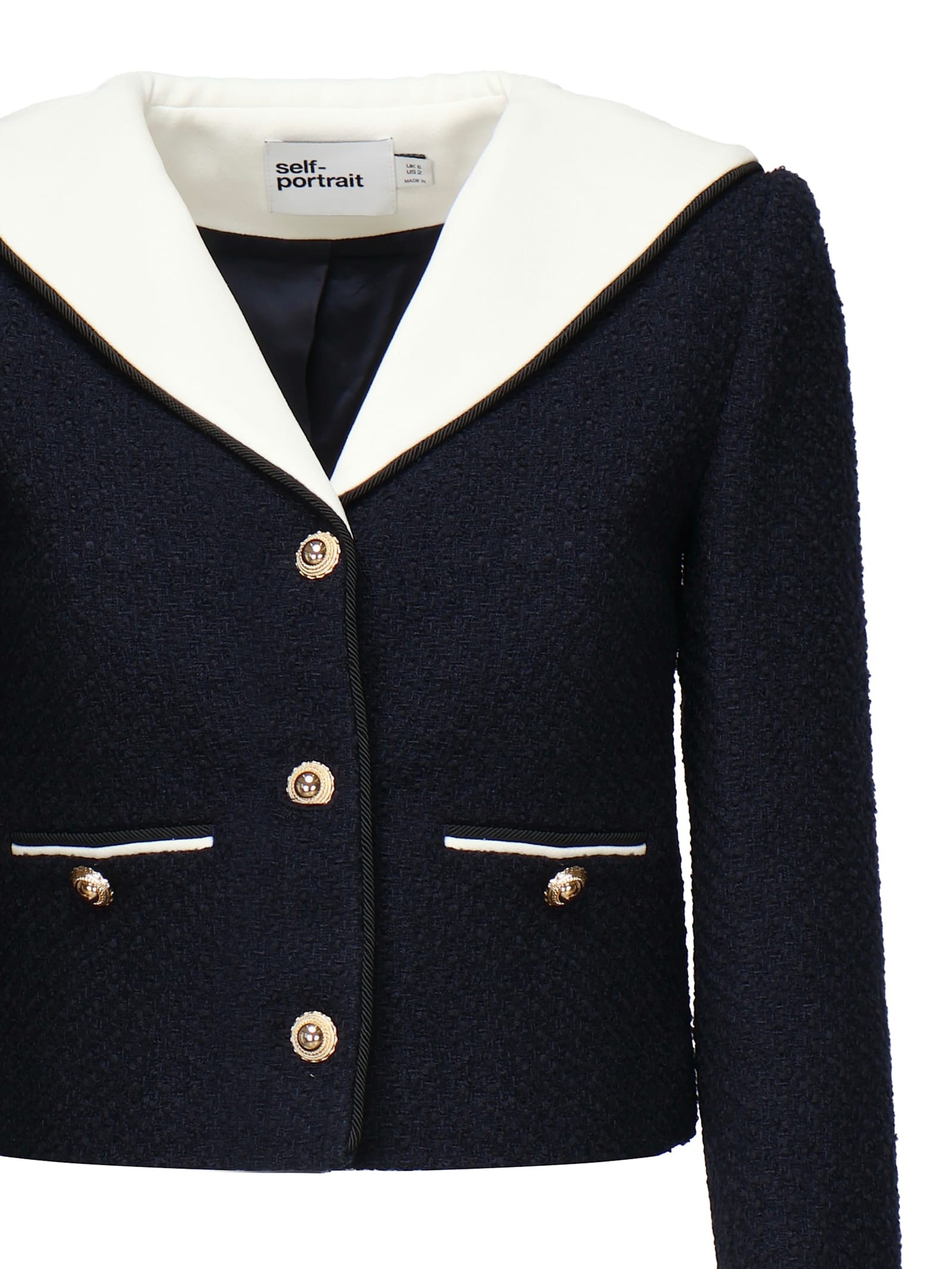 Self-portrait Boucl Short Jacket In Black