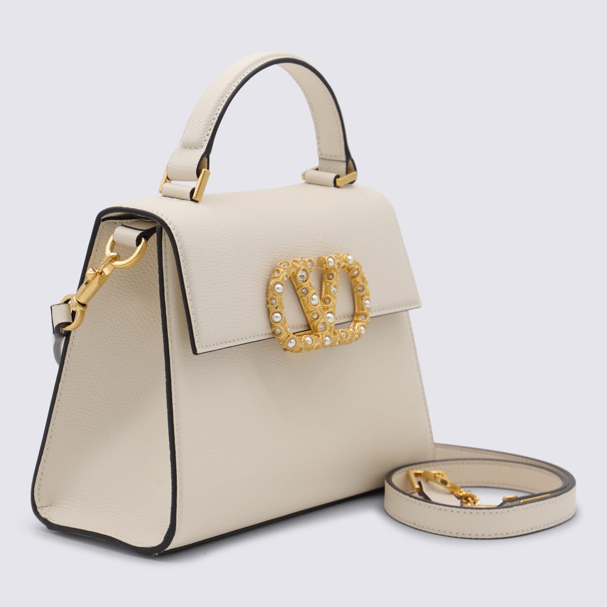 Valentino Garavani Garavani Vsling Small Handbag In Grainy Calfskin With Jewel Logo Woman Ivory Uni In White
