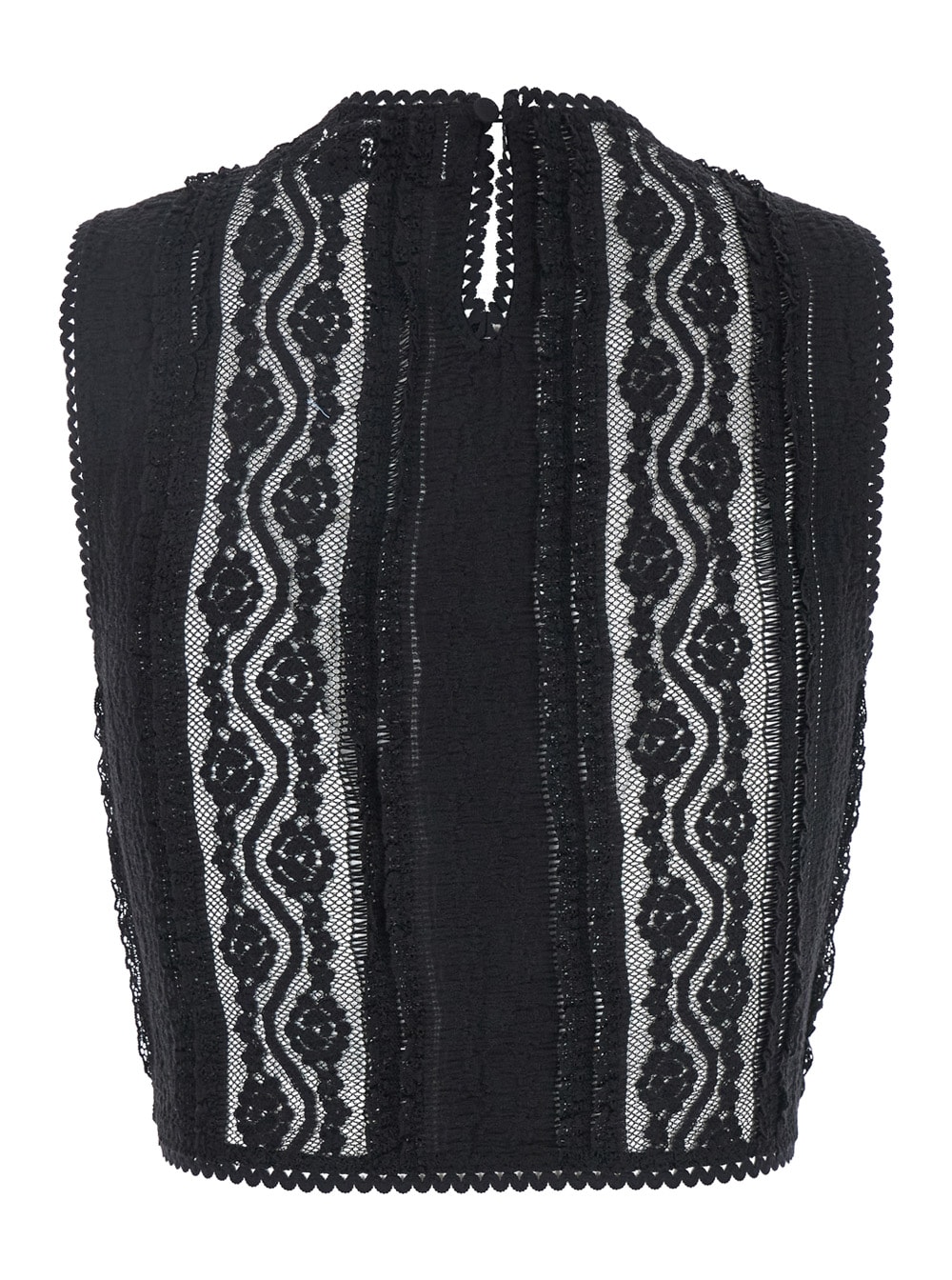 Charo Ruiz 'asteria' Black Top With Embroidery Details And Semi-transparent Design In Black
