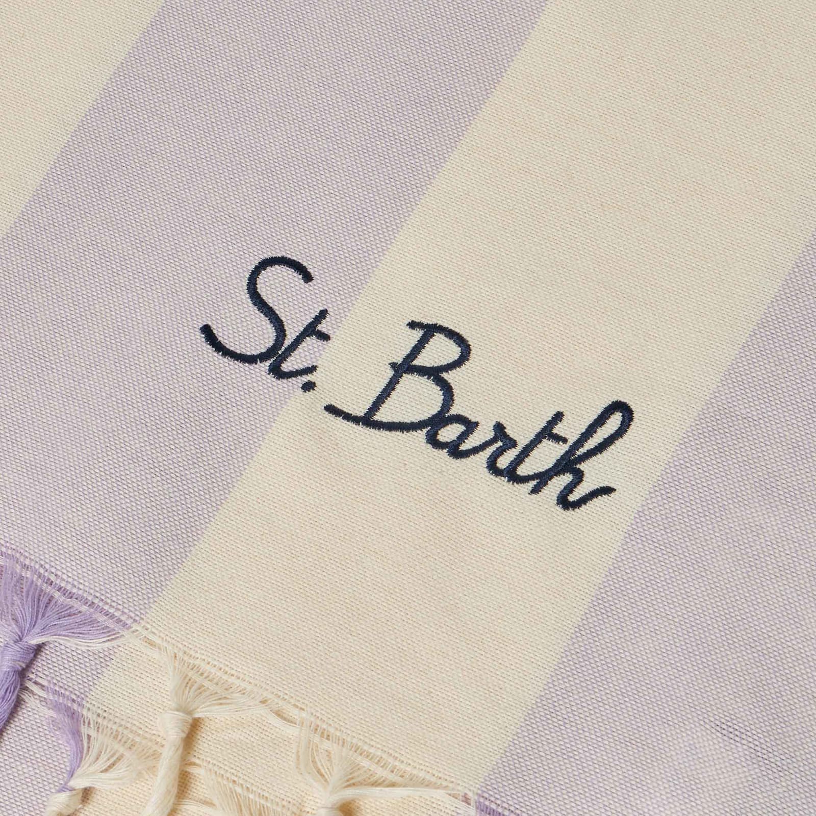 Shop Mc2 Saint Barth Fouta Lightweight With White And Lilac Stripes In Pink