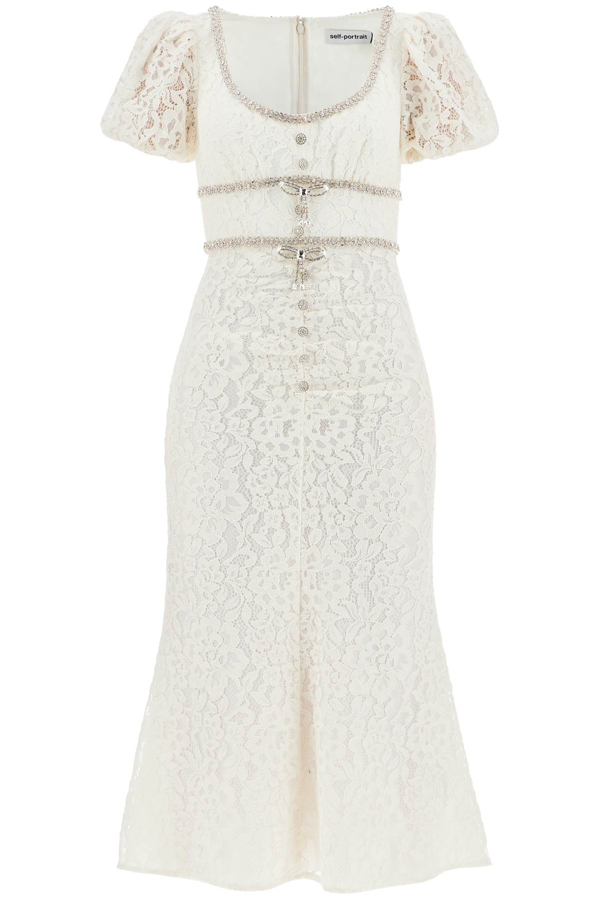 Shop Self-portrait Floral Lace Midi Dress With Crystal Embell In White