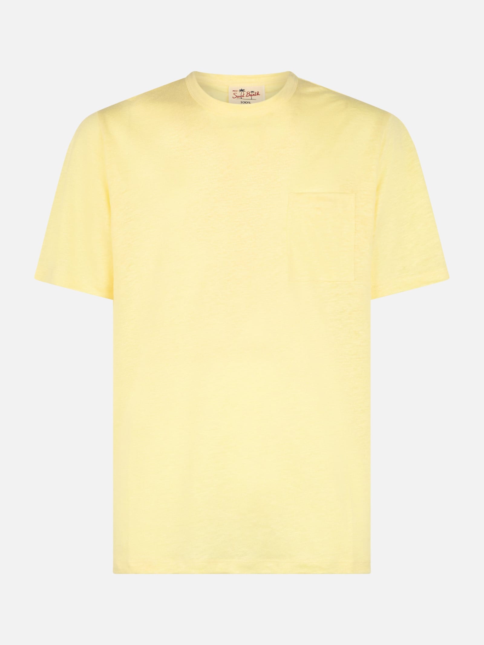 Shop Mc2 Saint Barth Man Yellow Linen Jersey T-shirt Ecstasea With Pocket