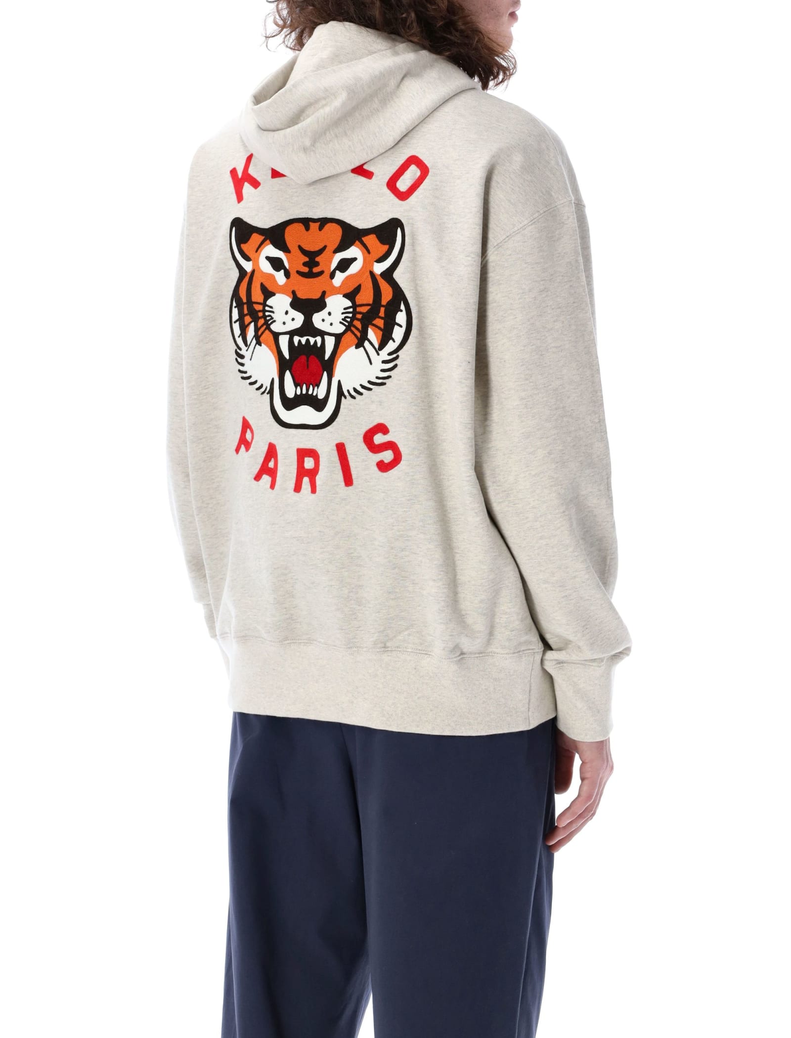 Shop Kenzo Lucky Tiger Hoodie In Pale Grey