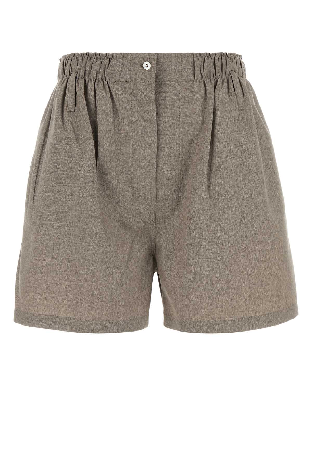 Prada Dove Grey Wool Shorts In Nude