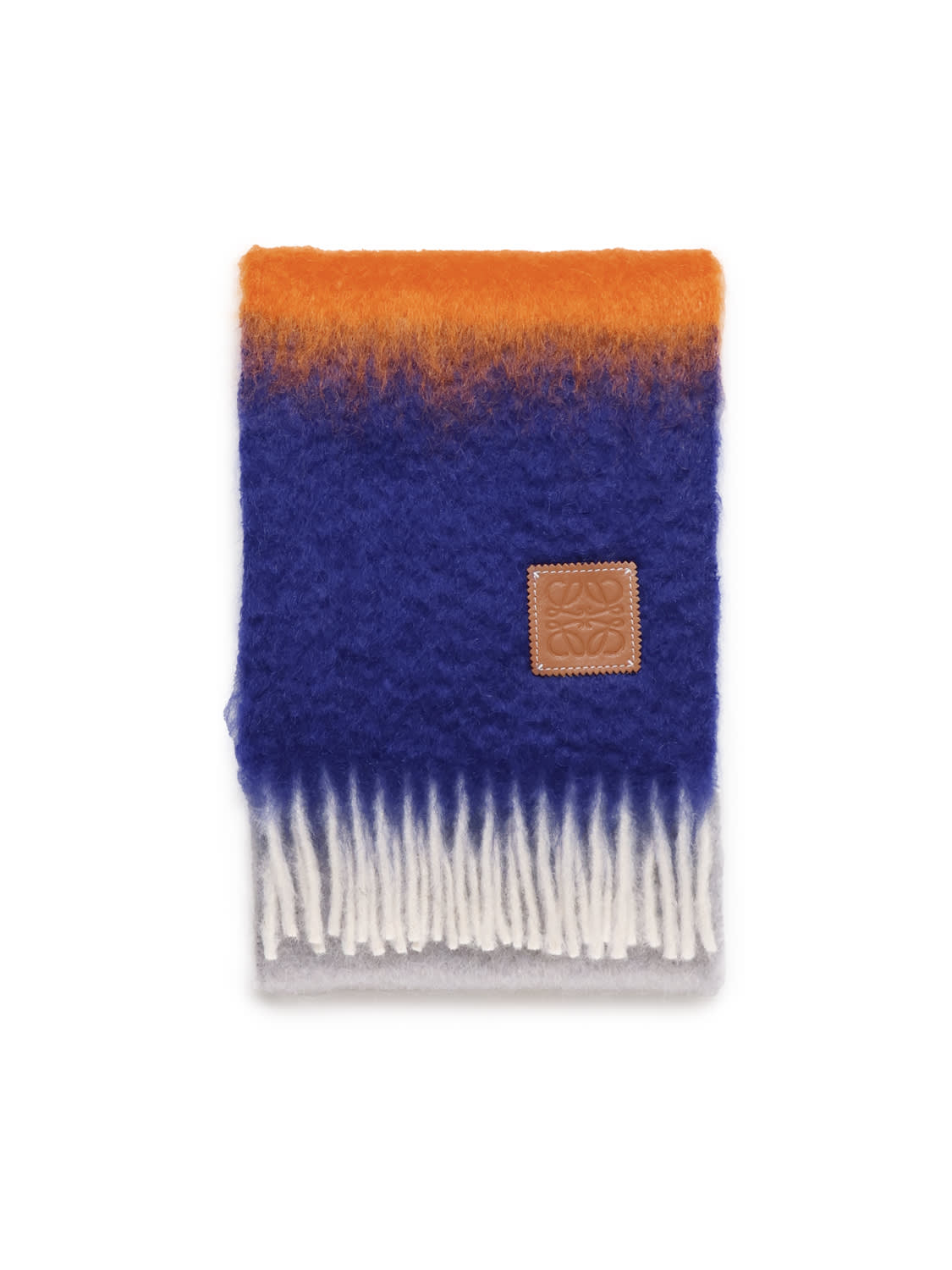Shop Loewe Wool And Mohair Striped Scarf In Blue, Orange, Grey