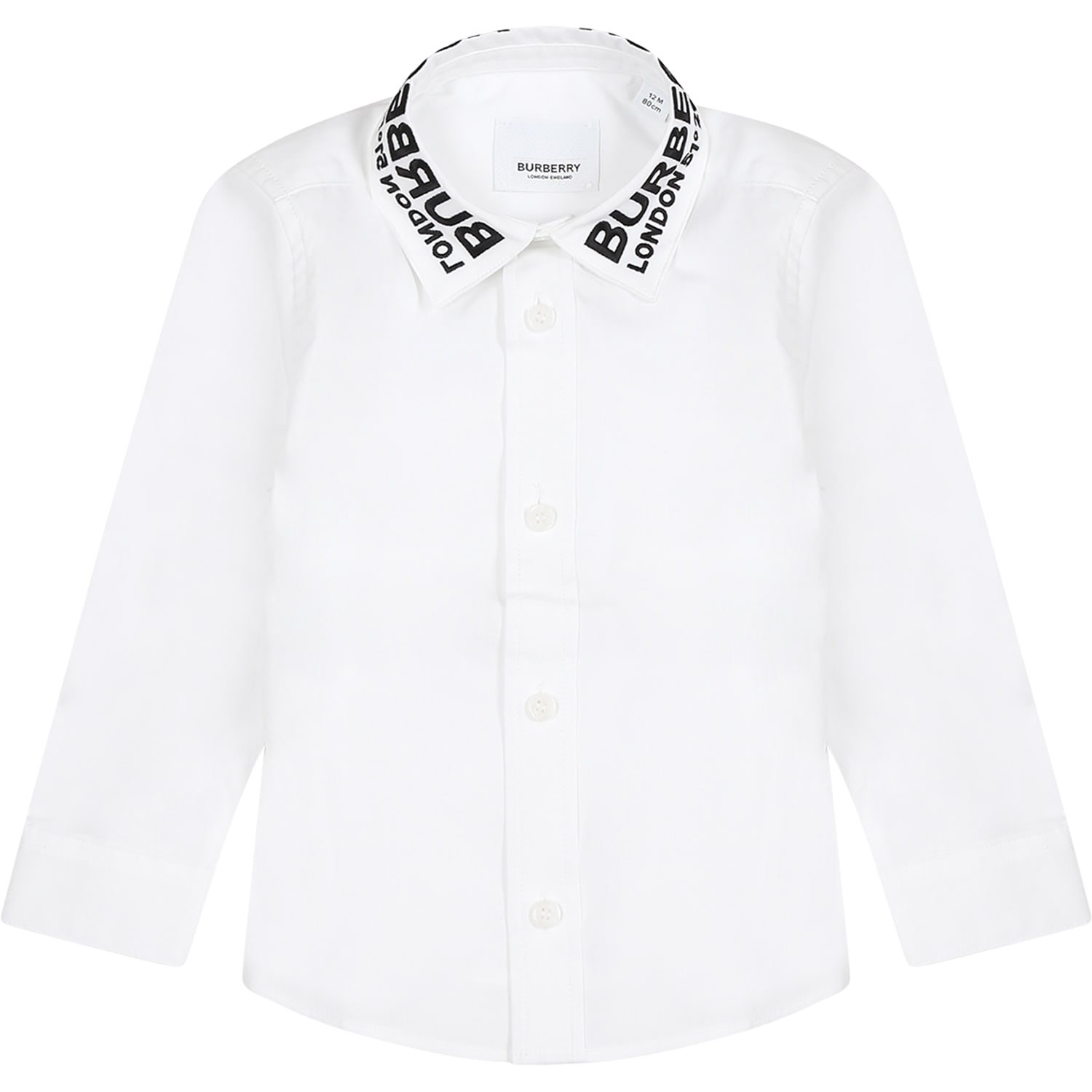 BURBERRY WHITE SHIRT FOR BABY BOY WITH LOGO EMBROIDERY