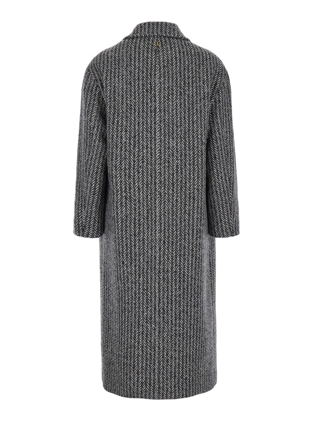Shop Twinset Grey Double-breasted Coat With With Fishbone Motif In Wool Blend Woman In Multicolor
