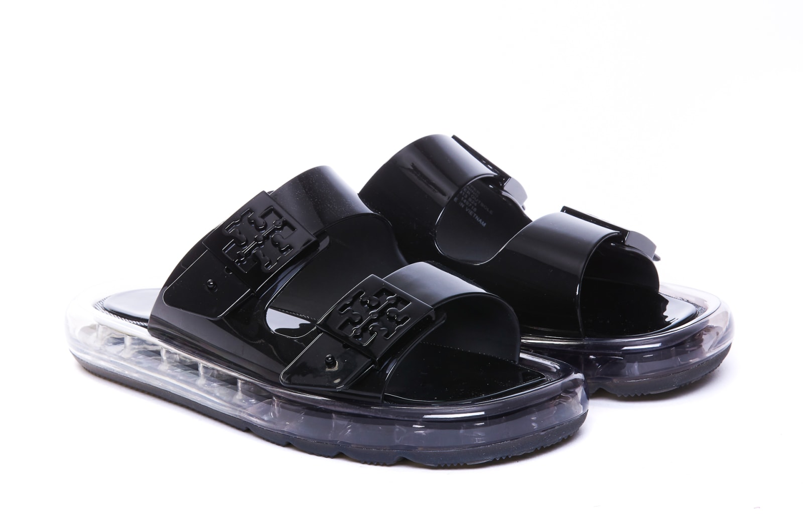 Shop Tory Burch Buckle Bubble Jelly Sandals In Black