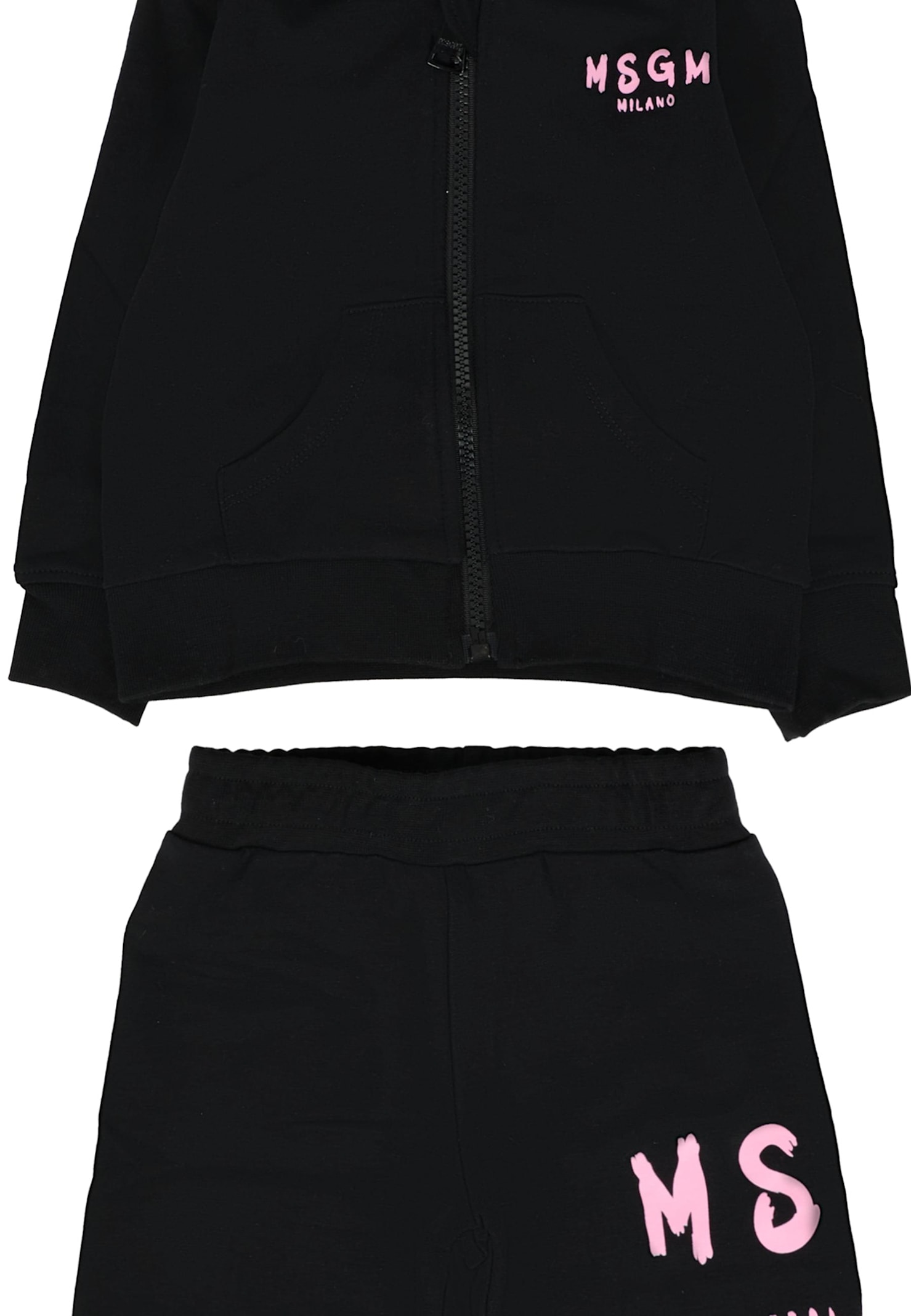 Msgm Black Set For Baby Girl With Pink Logo In Black