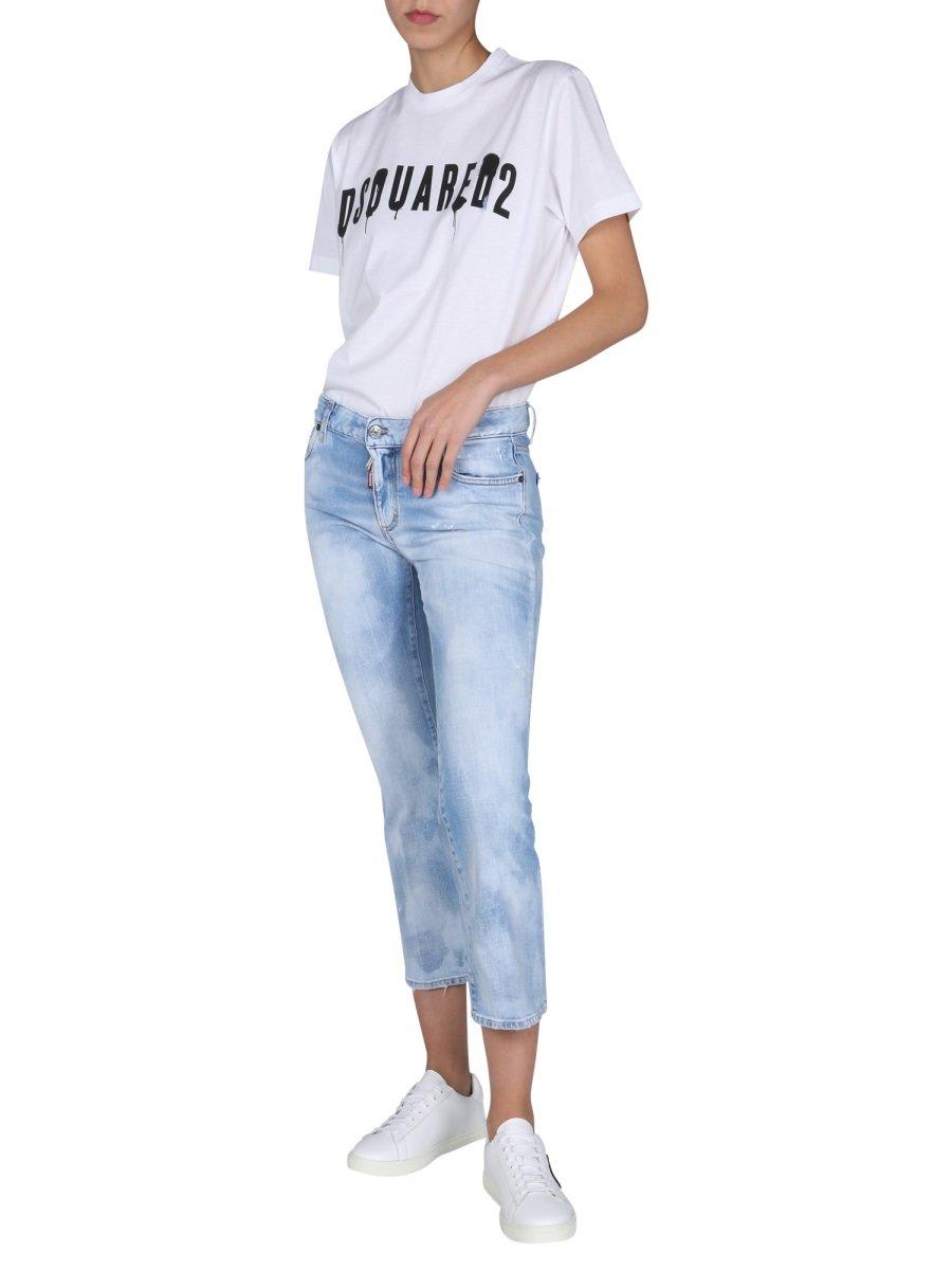 Shop Dsquared2 Kick-flared Cropped Jeans In Navy Blue