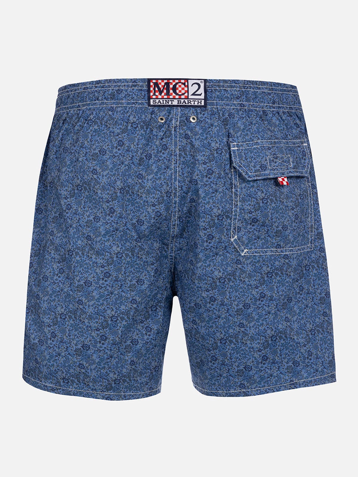 Shop Mc2 Saint Barth Man Mid-length Gustavia Swim-shorts With Emma & Georgina Print Made With Liberty Fabric In Blue