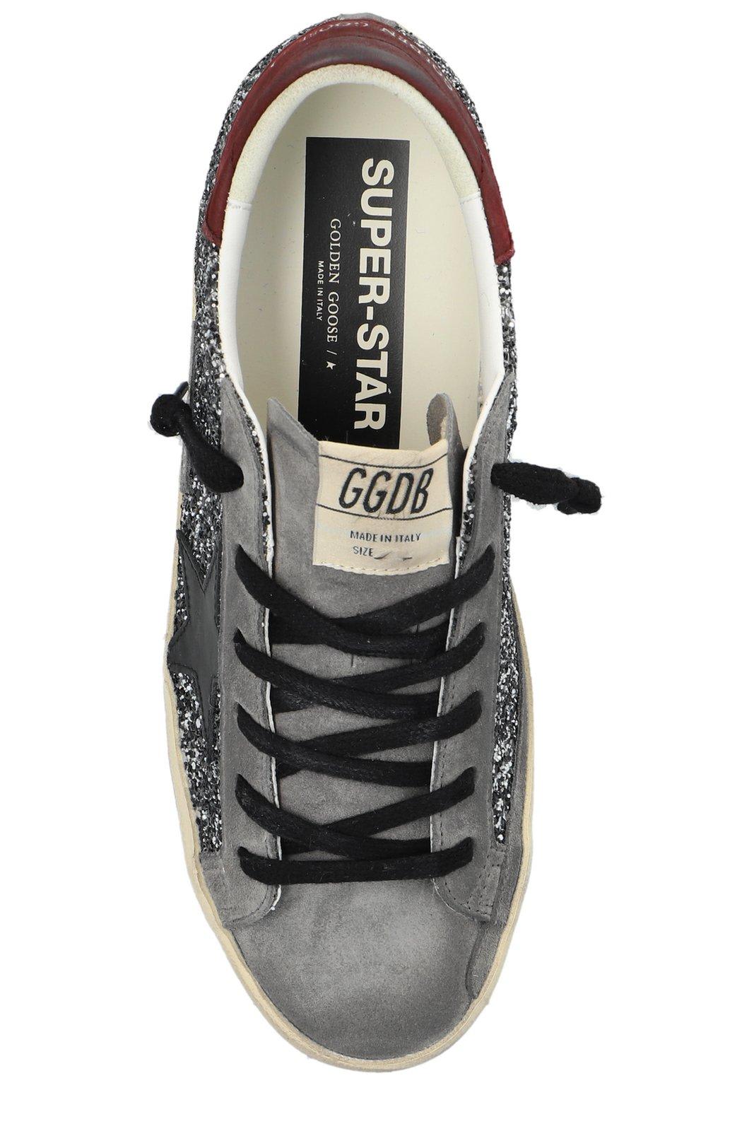 Shop Golden Goose Glittered Lace-up Sneakers In Silver Blk Gray