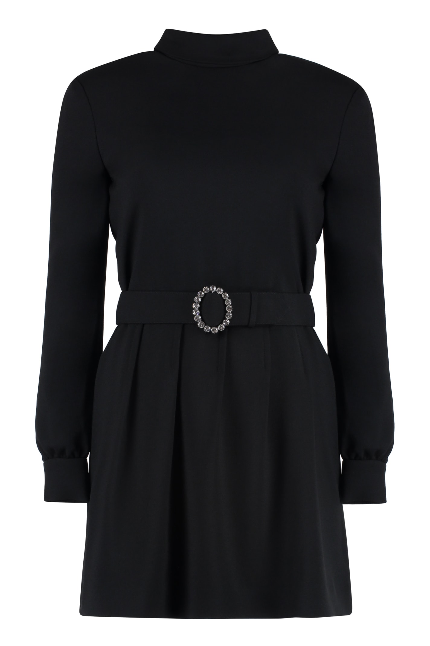 Shop Saint Laurent Belted Crepe Dress In Black