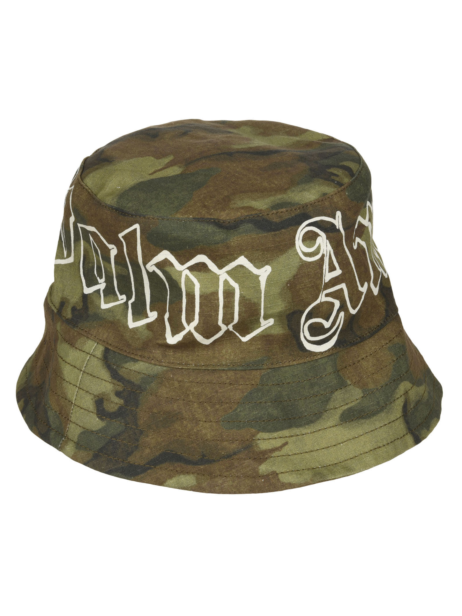 Palm Angels Military Logo Bucket Hat In Military/white