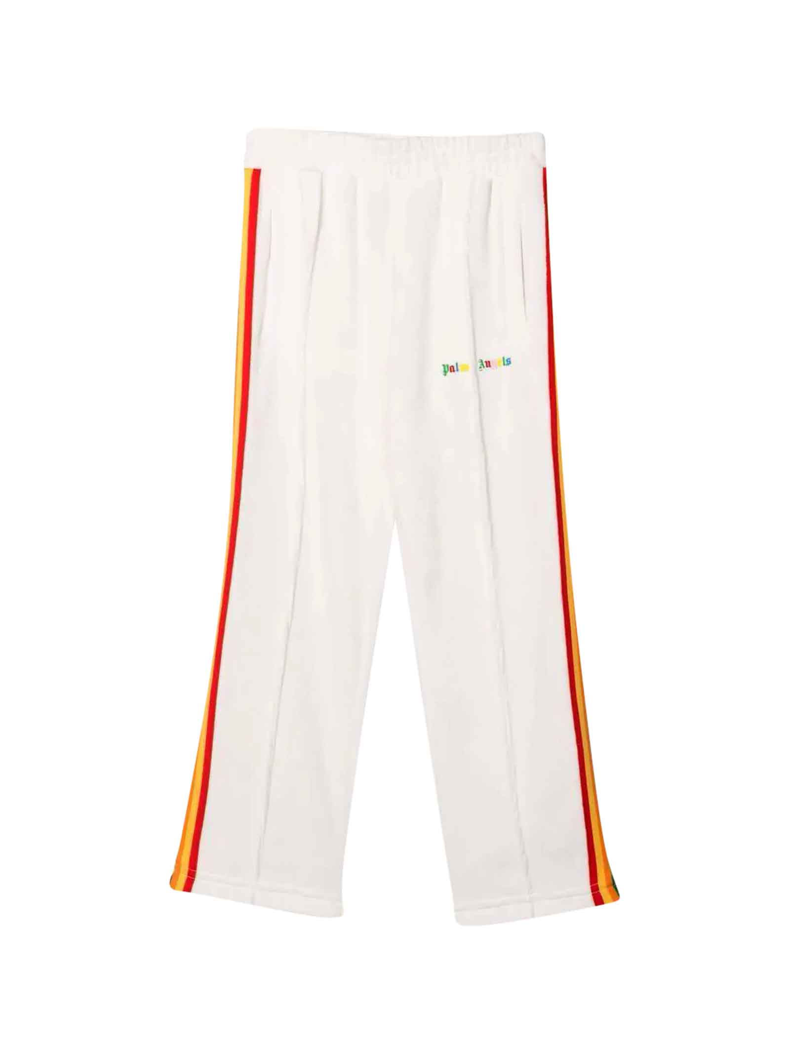 Palm Angels White Trousers With Multicolor Side Bands