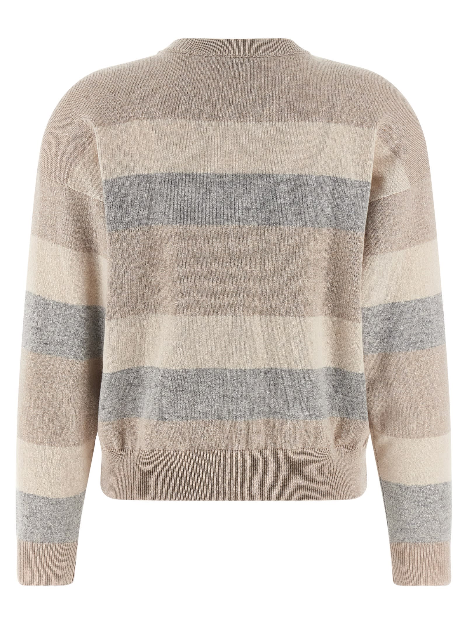 Peserico Striped Crew Neck Long Sleeve Knit Sweater In Multi