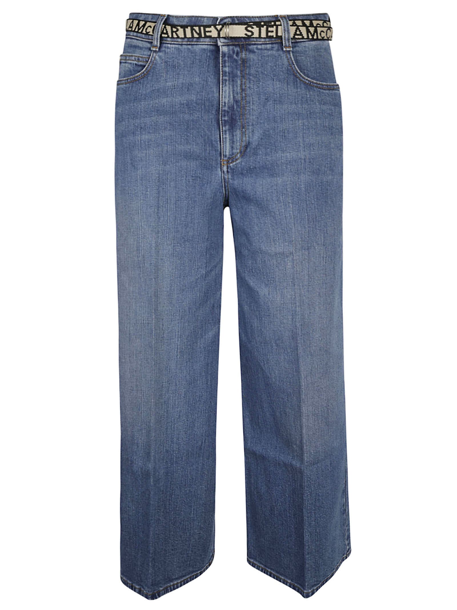 Shop Stella Mccartney Wide Leg Belted Jeans In Blu