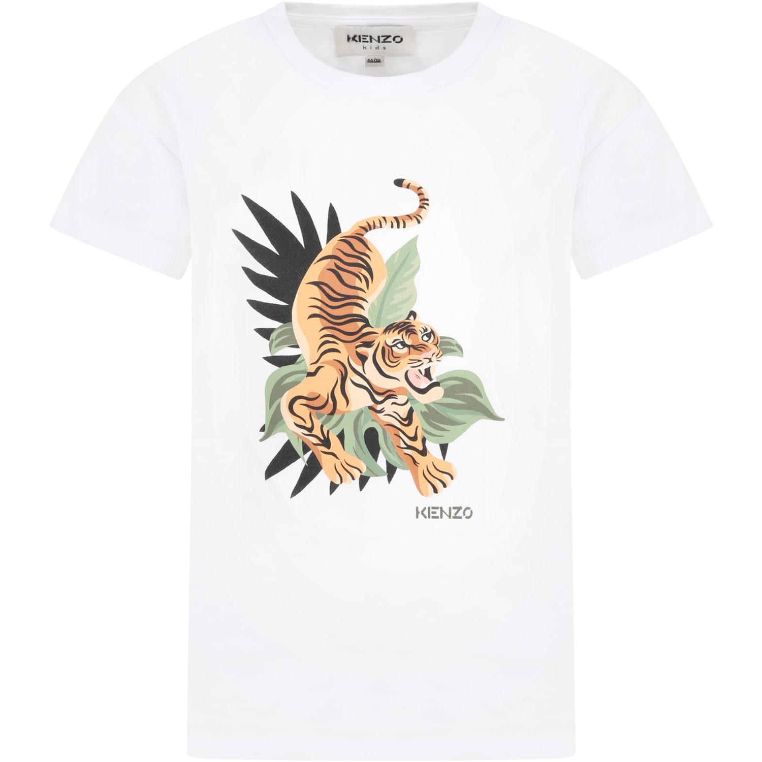 Kenzo Kids White T-shirt For Boy With Tiger